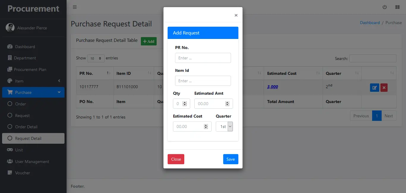 Procurement System Purchase Request Detail Encoding