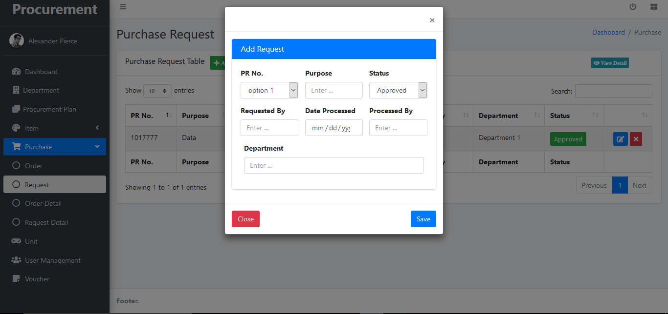 Procurement System Purchase Request Encoding