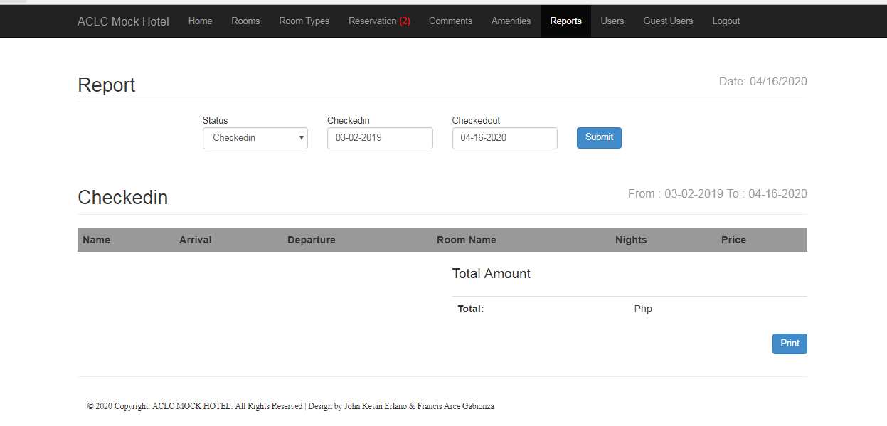 Report Module of Hotel Reservation System