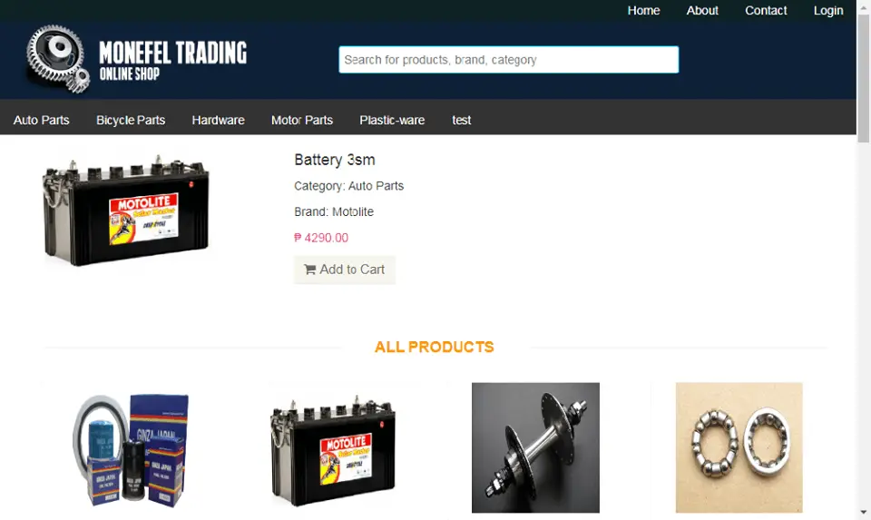 System Module of Online Shop Application Product Catalog Page