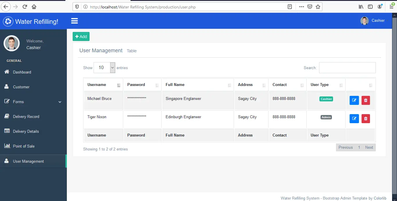 Water Refilling System User Management