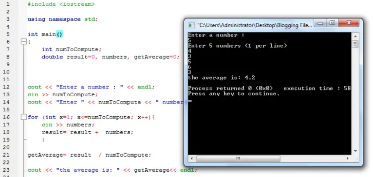 Get the Average of Numbers in C++ - iNetTutor.com