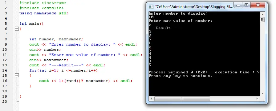 C++ random number code