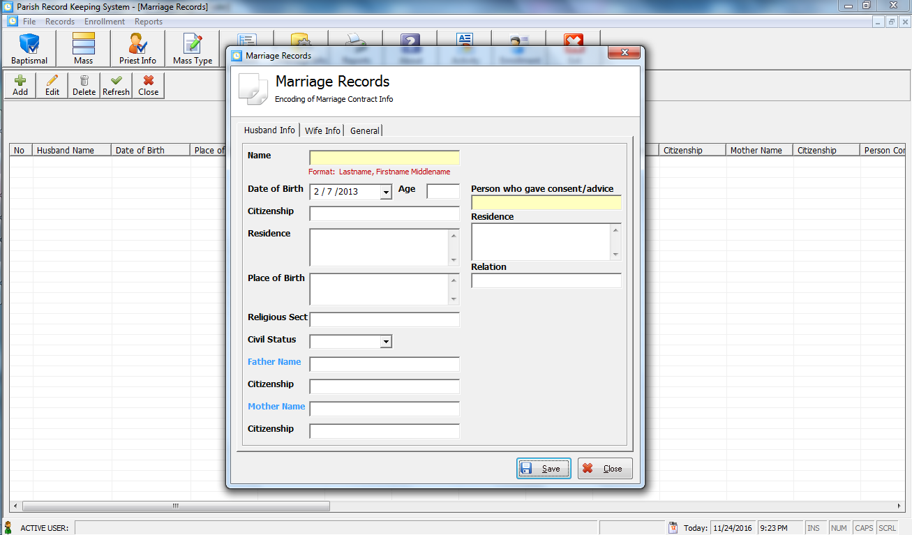 Parish Office Computer-Based Record Keeping System