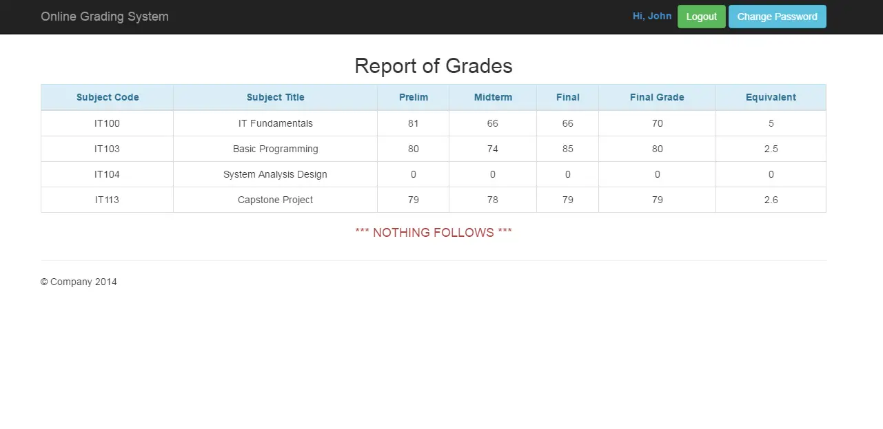 Online Grade Viewing System