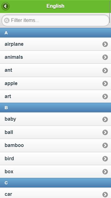 Translator app list of words