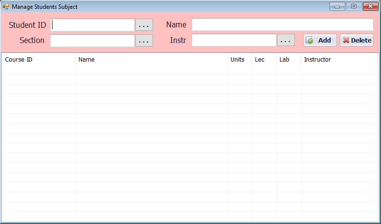 TOR Manage Student Subjects Form