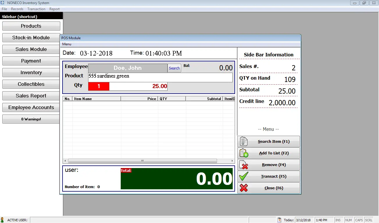 Canteen Stock-in and POS Module