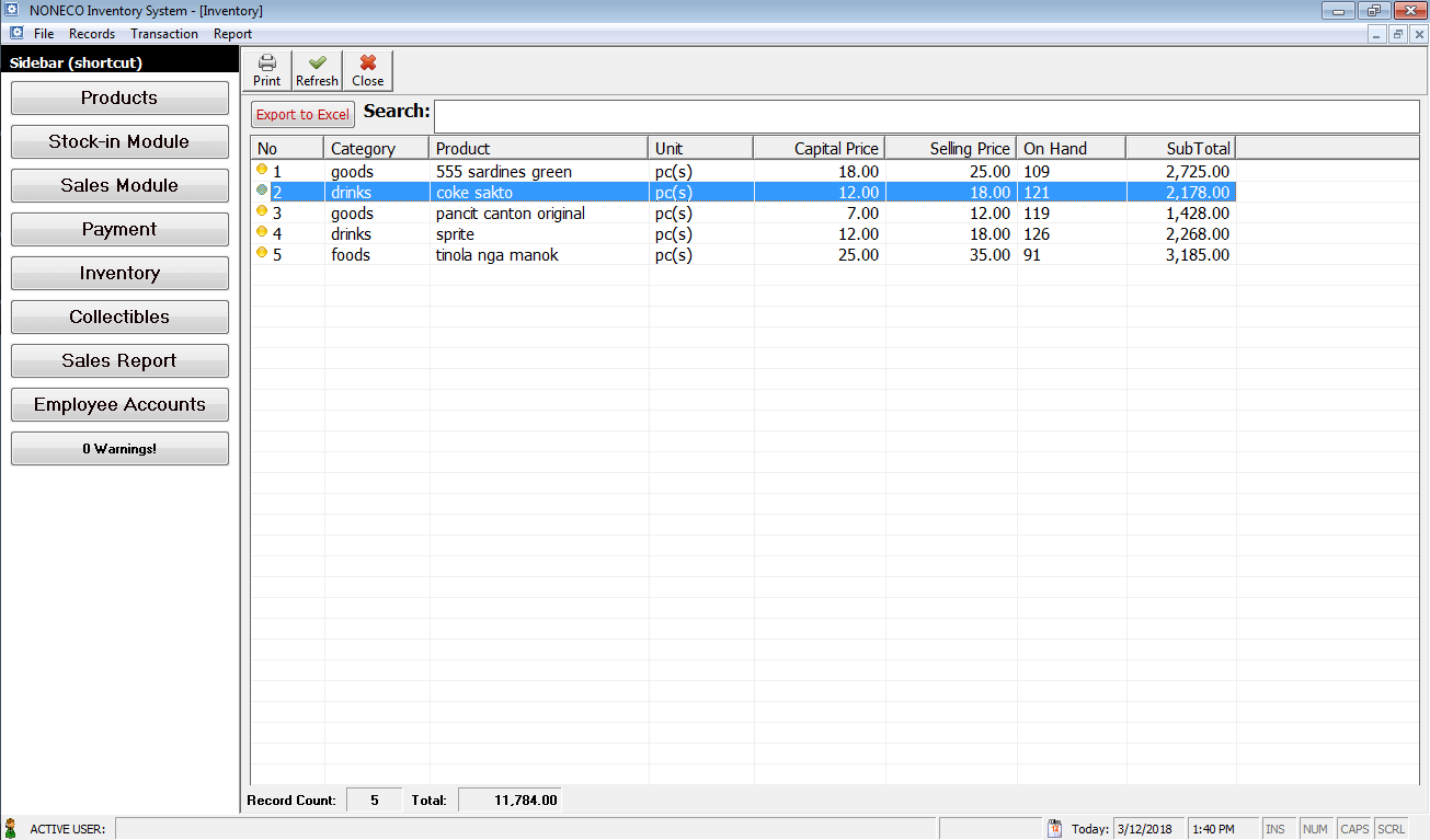 Canteen Inventory Module Report