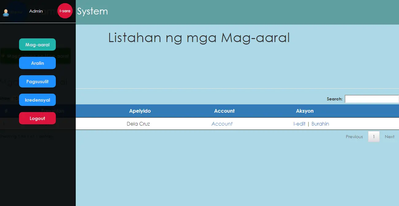 Elearning System Admin page