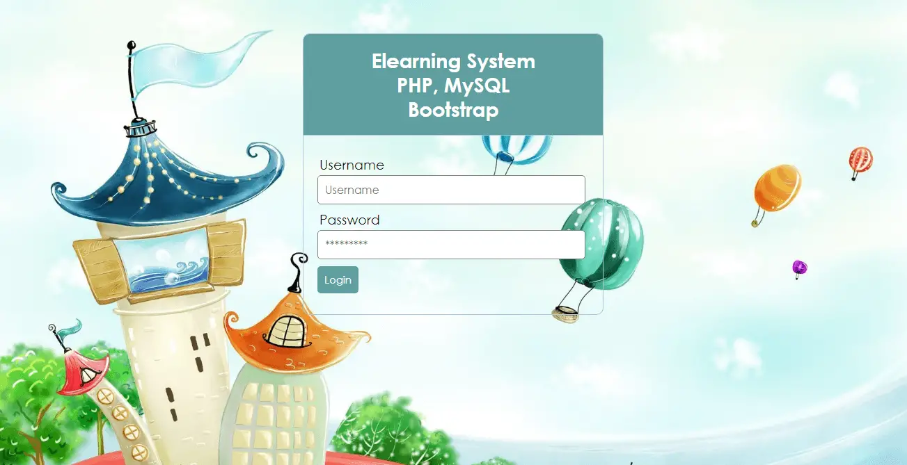 Elearning System in PHP and MySQL Login page