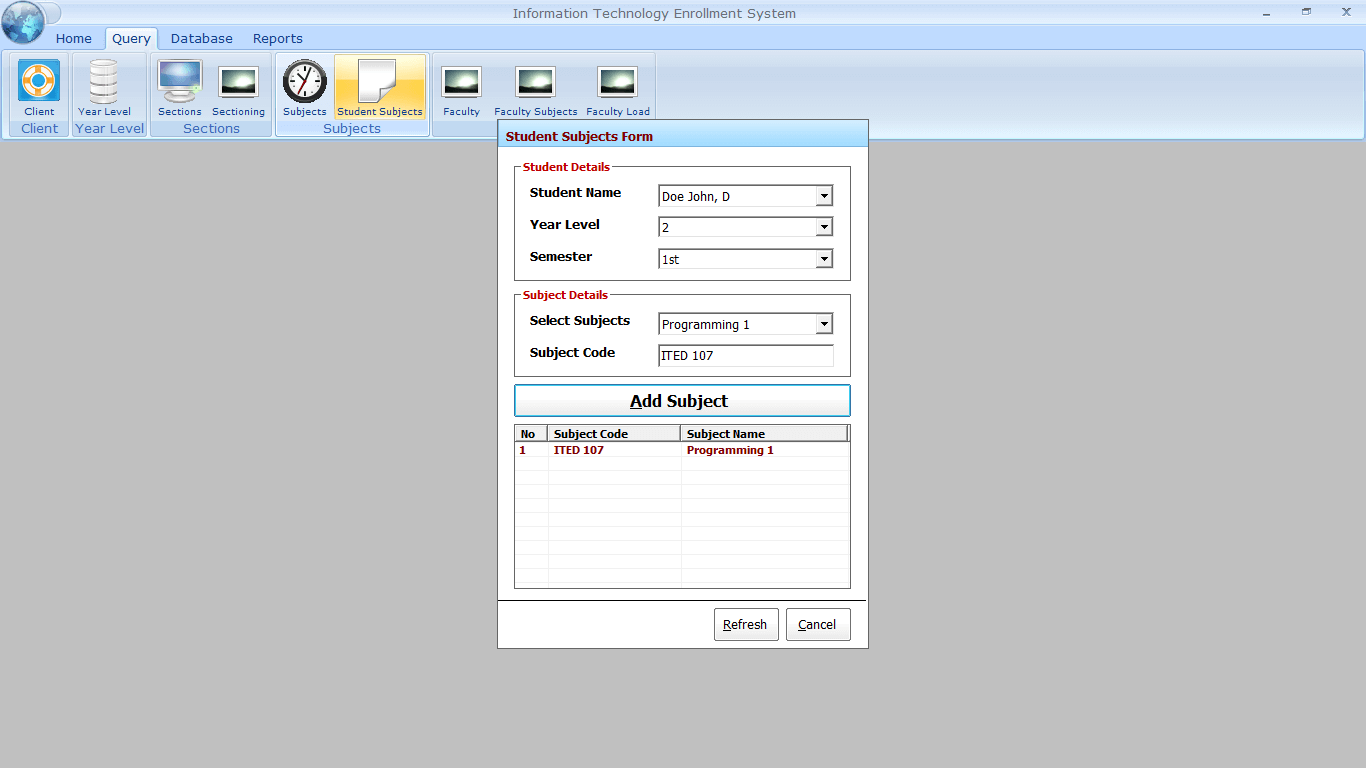 Enrolment with Faculty Loading Student Subject Encoding Form