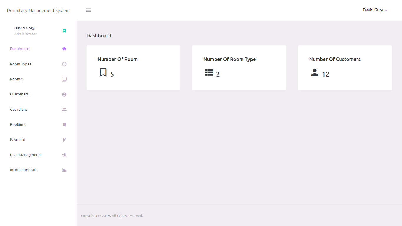 Dormitory Management System Dashboard Module