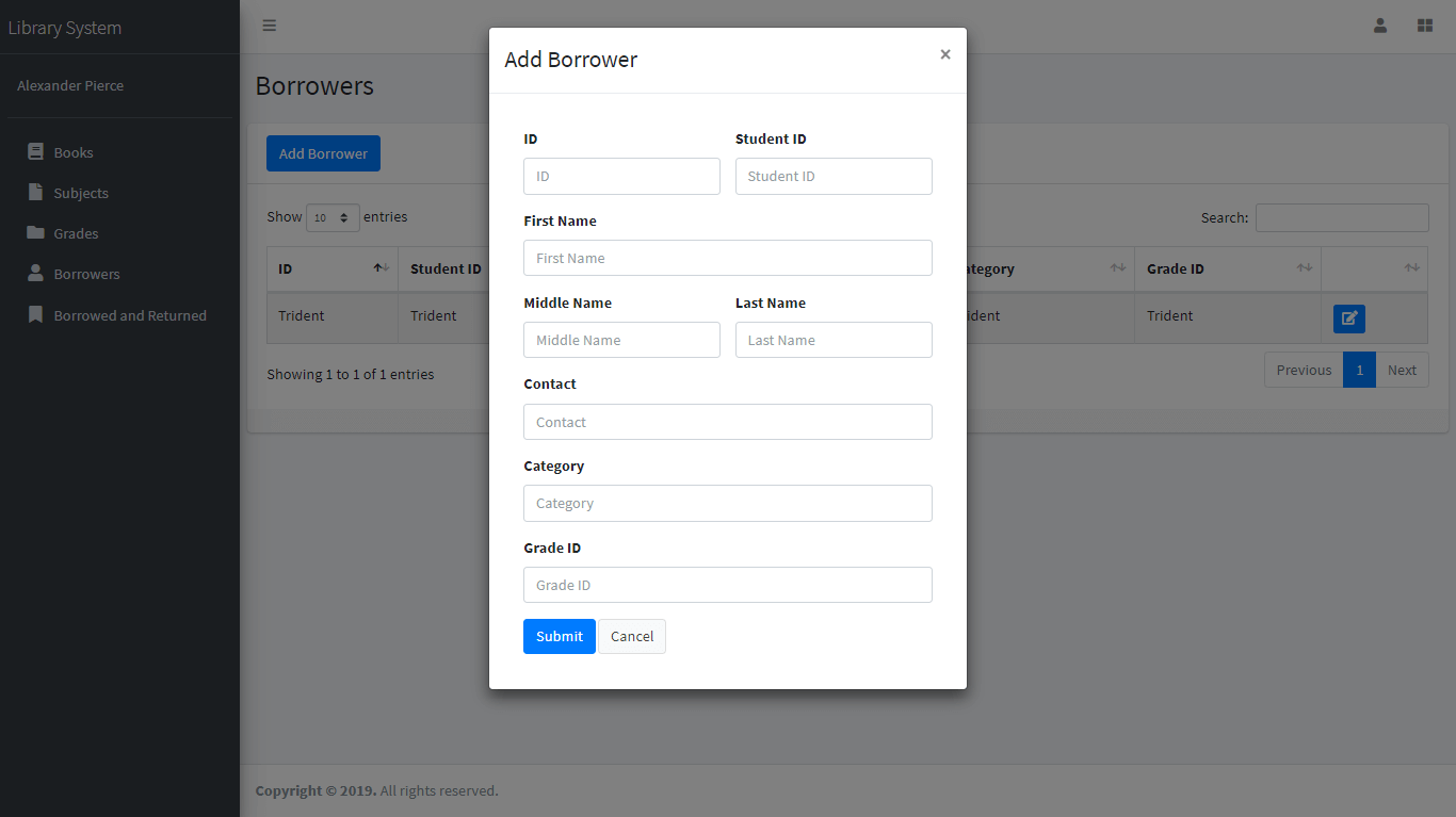 Library System Borrower Management Module