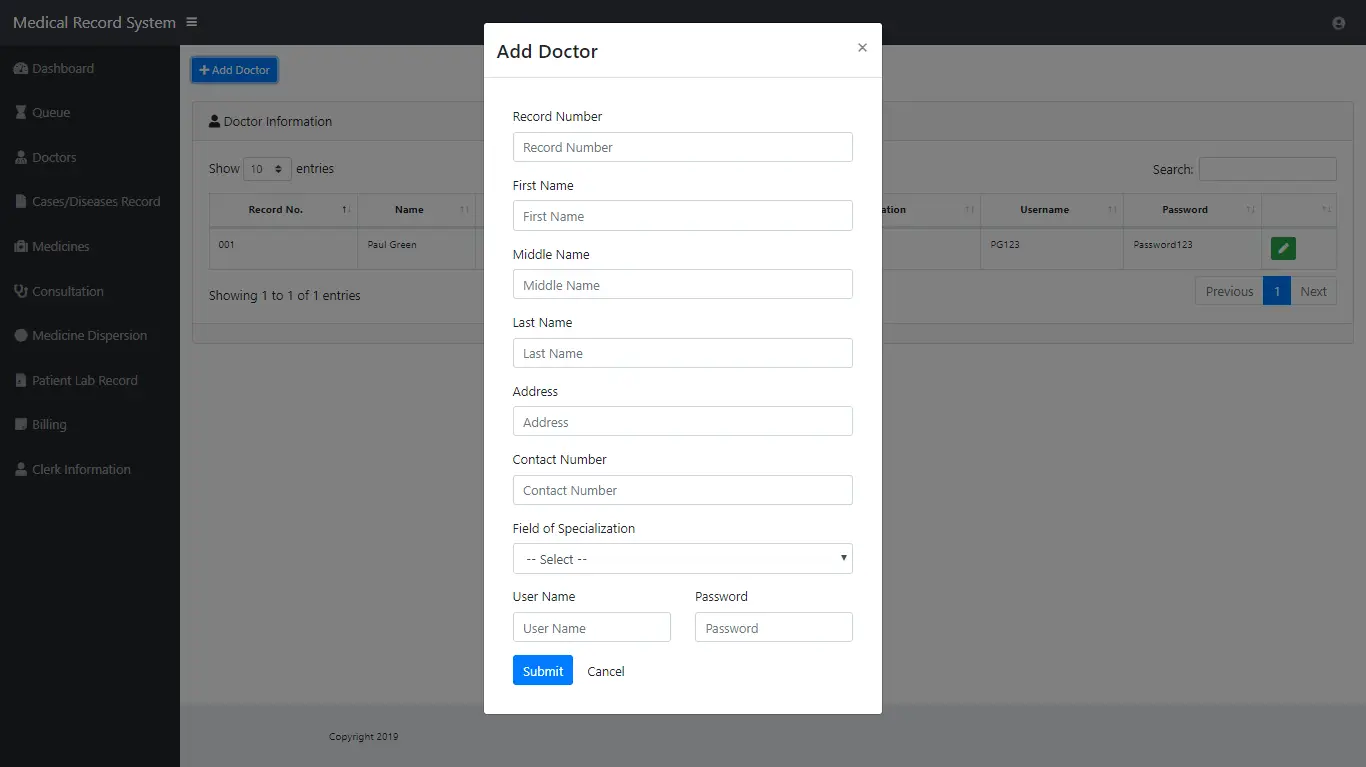 Medical Record System Doctor Information Module