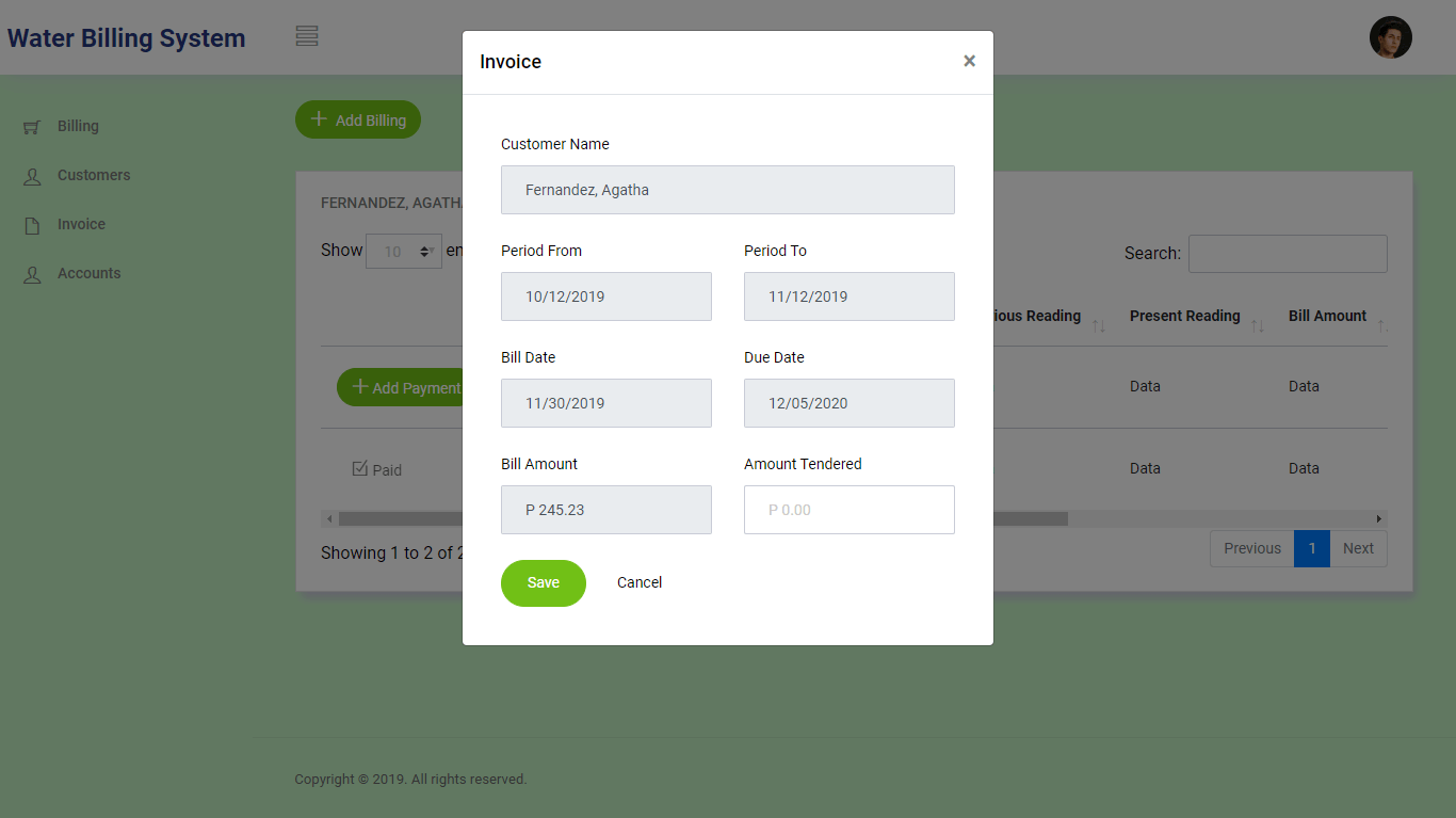 Water Billing System Invoice Module