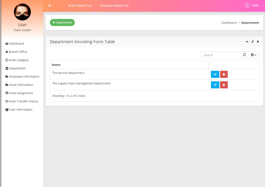 Asset Management System User Interface in Bootstrap and PHP