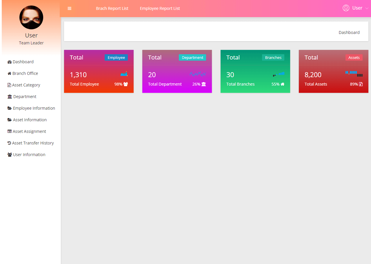 Asset Management System Login Form Dashboard