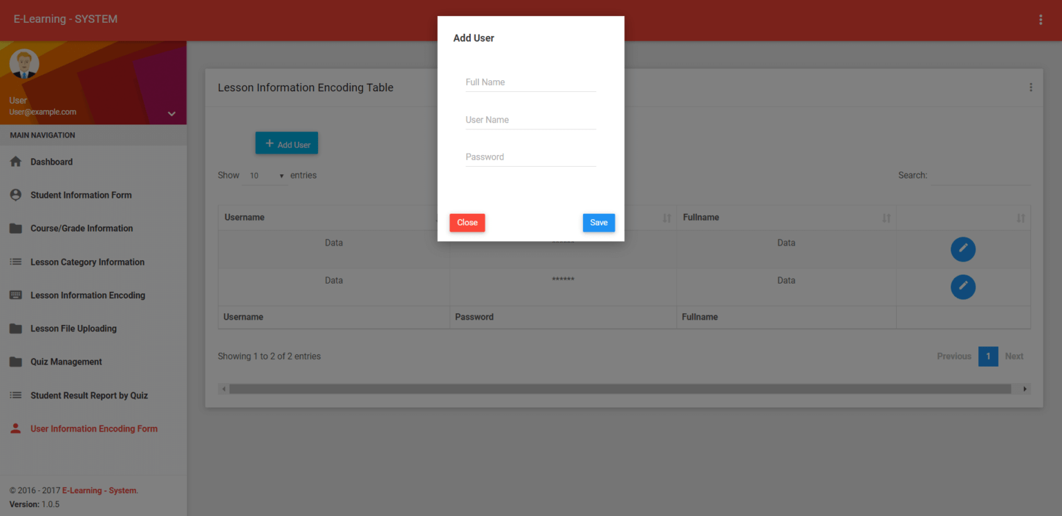 Elearning System User Interface in PHP and Bootstrap