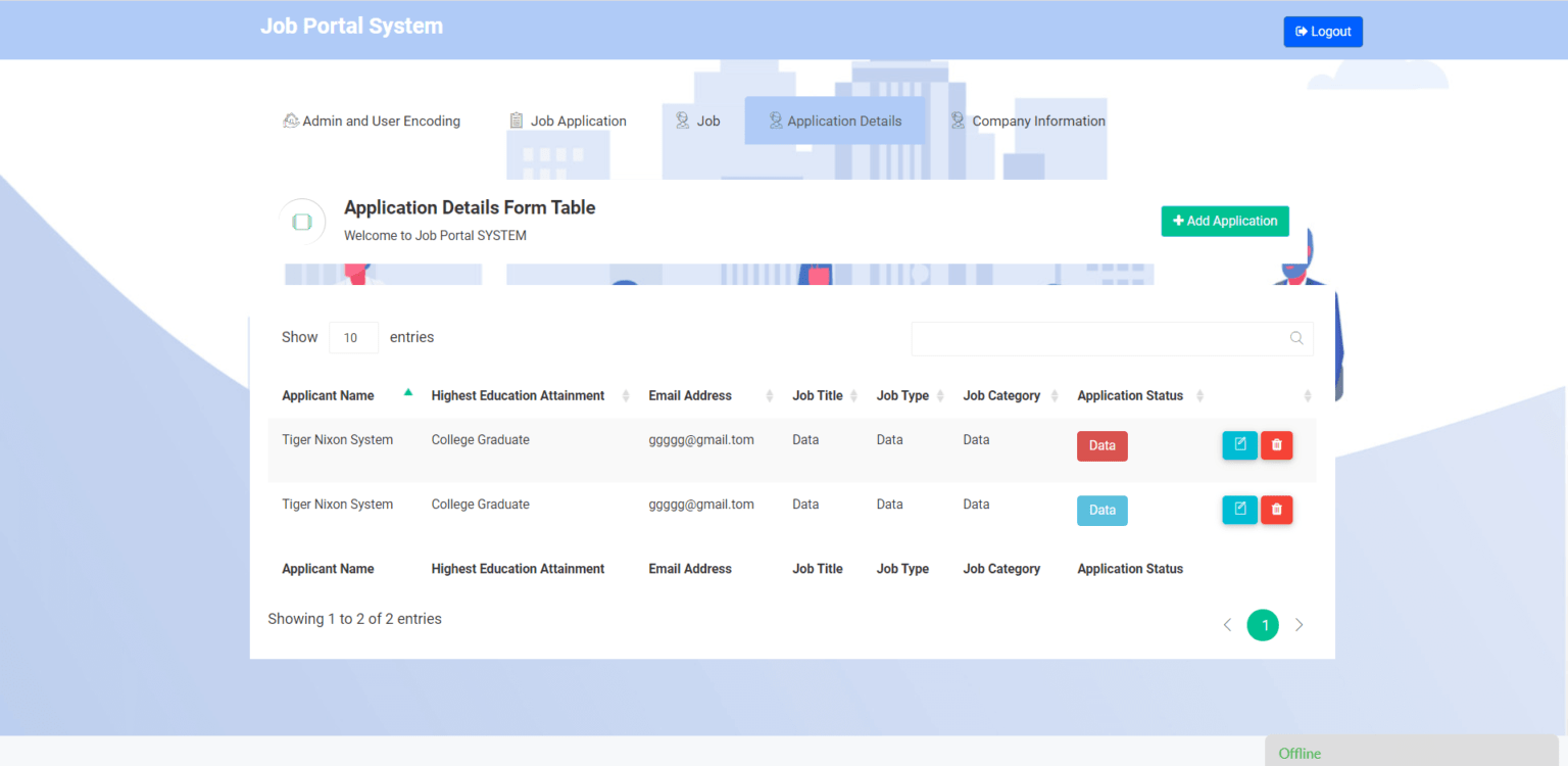 Job Portal System Form Design and System Features