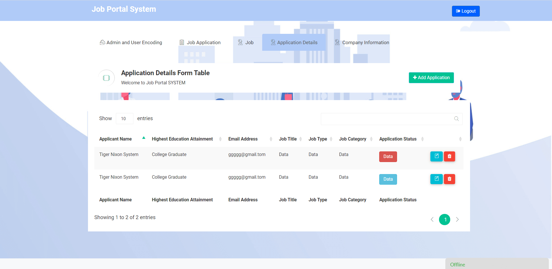 Job Portal System Application Details