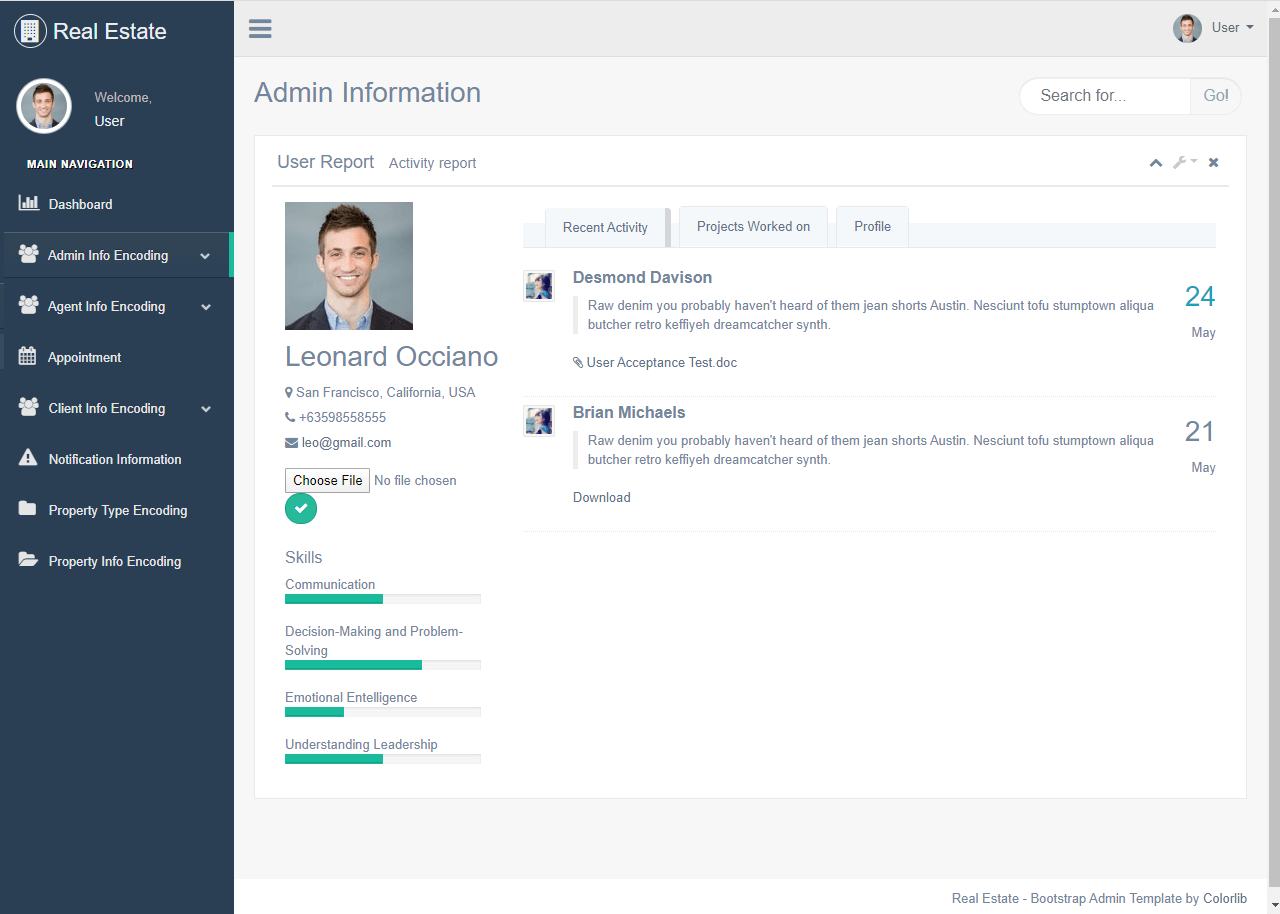 Real Estate System Admin Profile Page