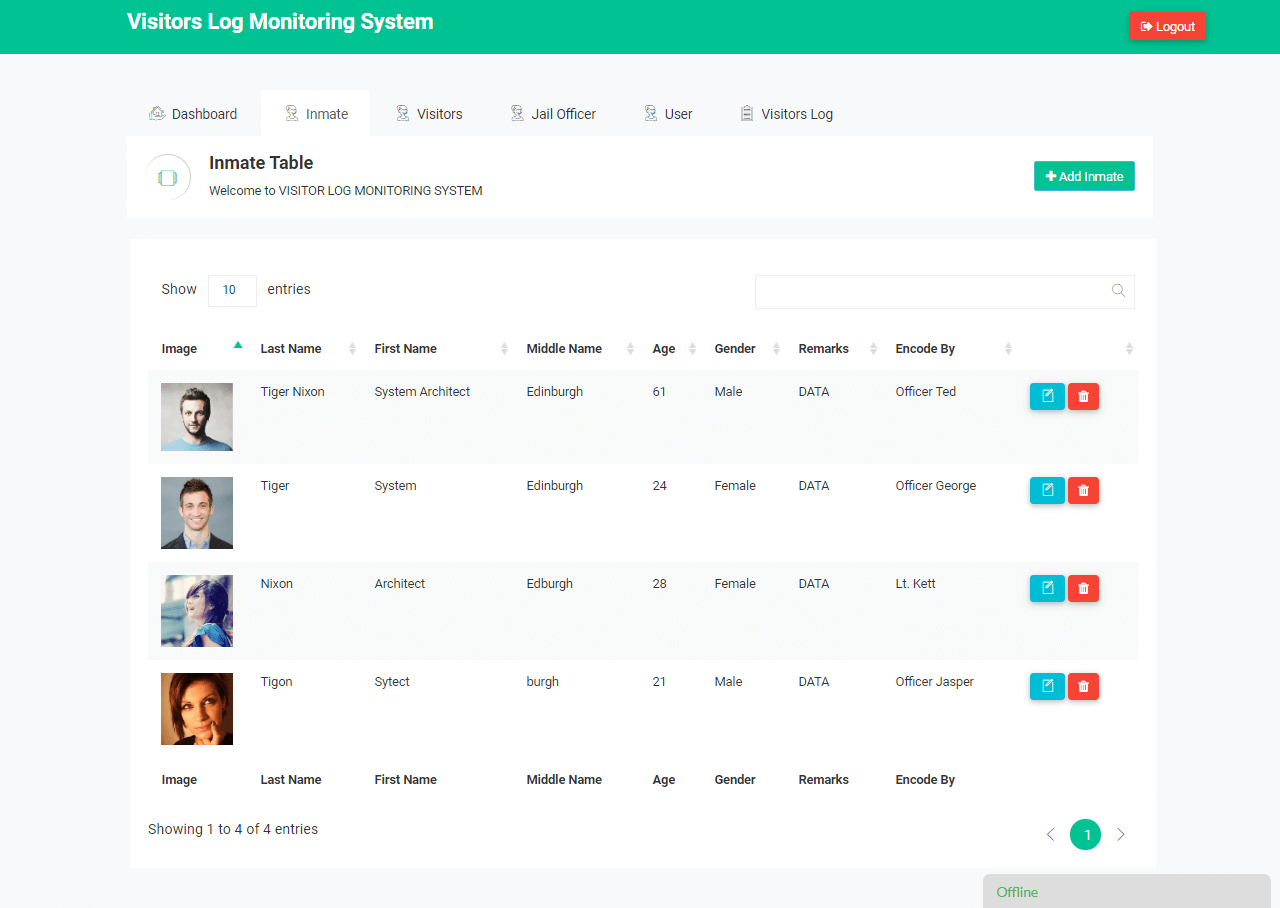 Visitor Log Monitoring System List of Inmate Record