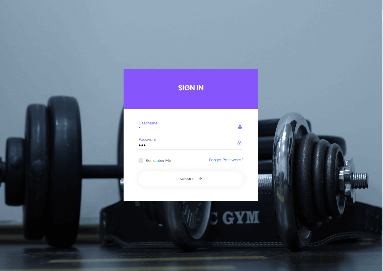 Gym Management Login Form