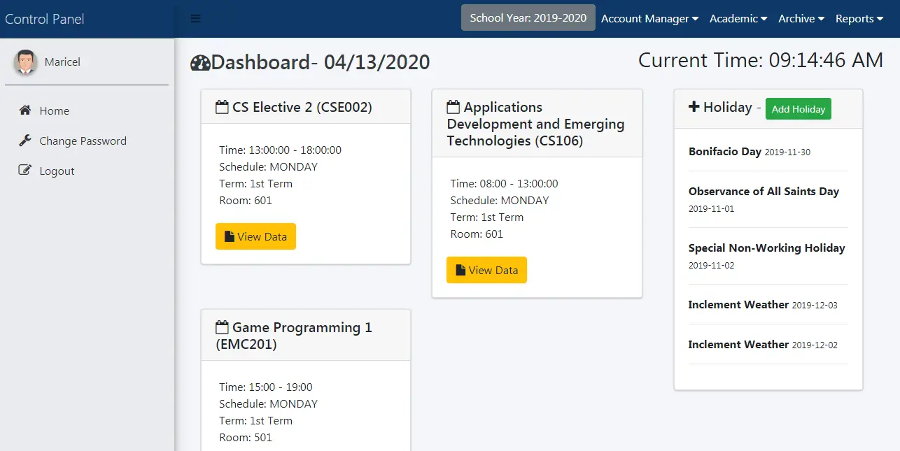 RFID Based Online Attendance Admin Dashboard