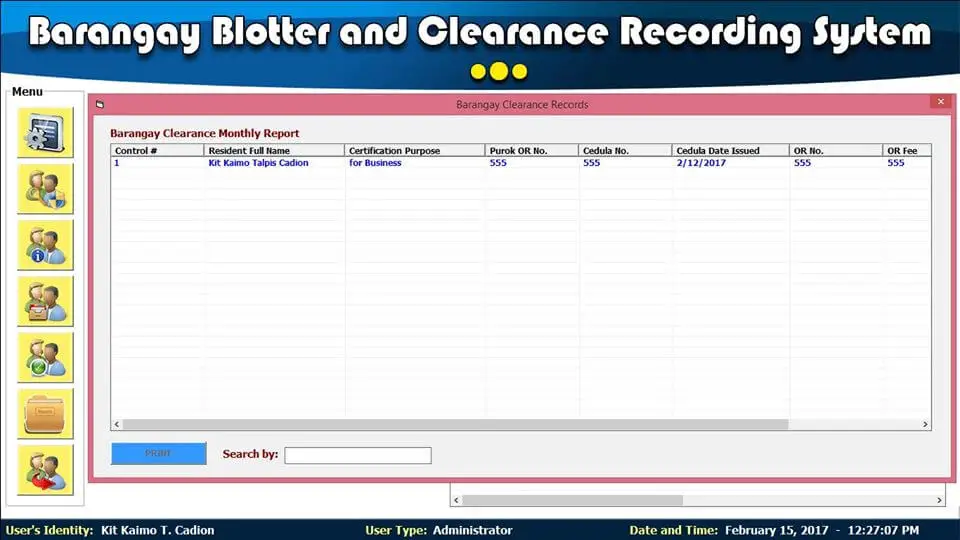 Barangay Blotter and Clearance System Barangay Clearance Monthly Report