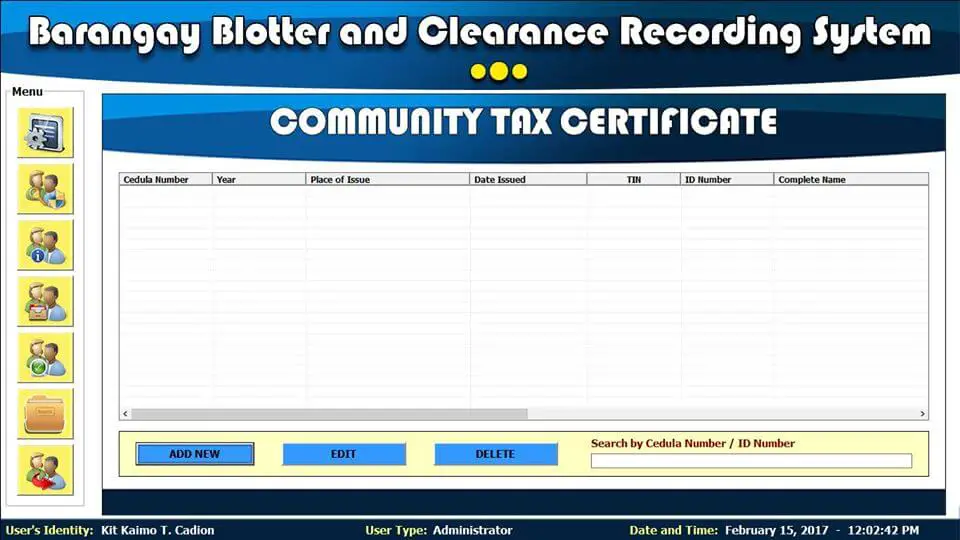 Barangay Blotter and Clearance System Community Tax Certificate