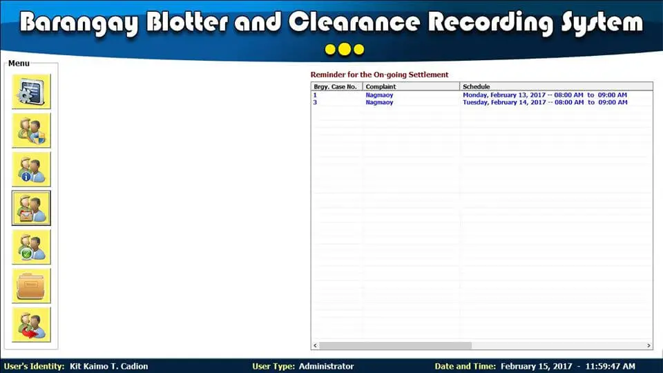 Barangay Blotter and Clearance System Ongoing Settlement