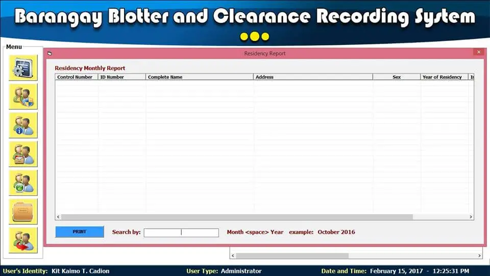 Barangay Blotter and Clearance System Residency Report