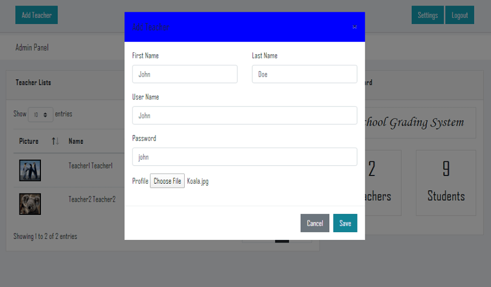 High School Grading System in PHP and MySQL Add Teacher Module