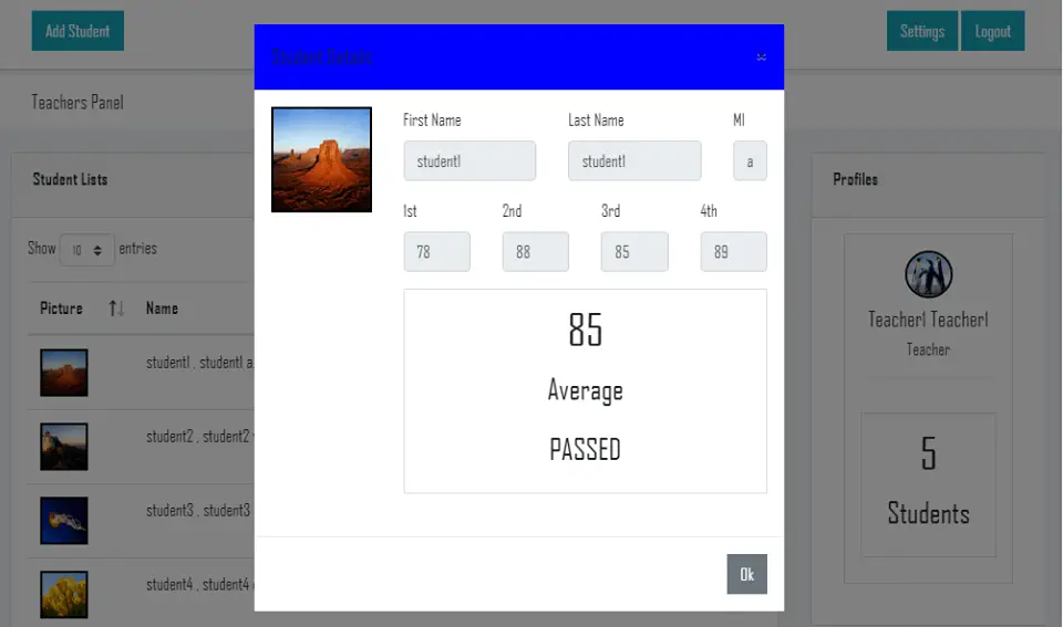 High School Grading System in PHP and MySQL Student Grade Details