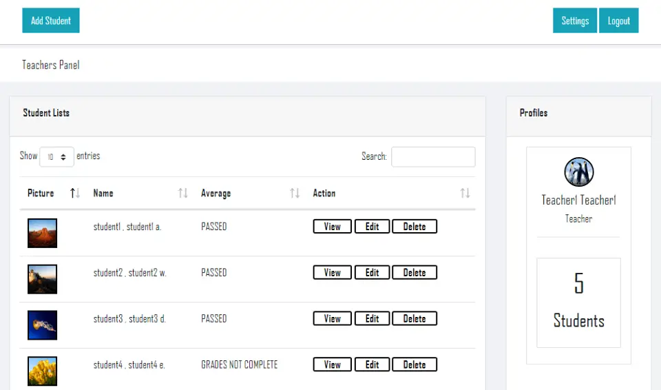 High School Grading System in PHP and MySQL Student Lists Module