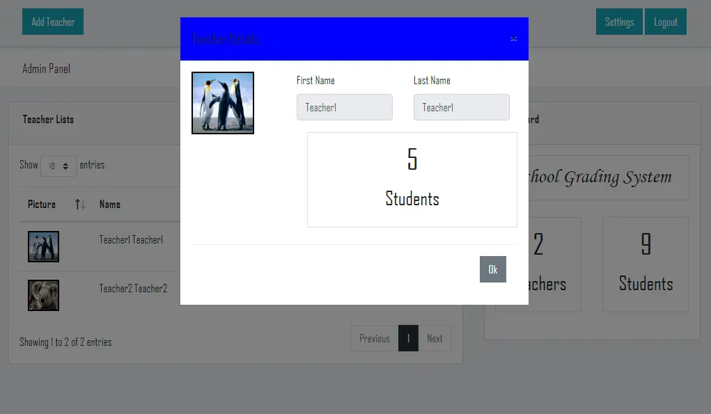 High School Grading System in PHP and MySQL Teacher Details