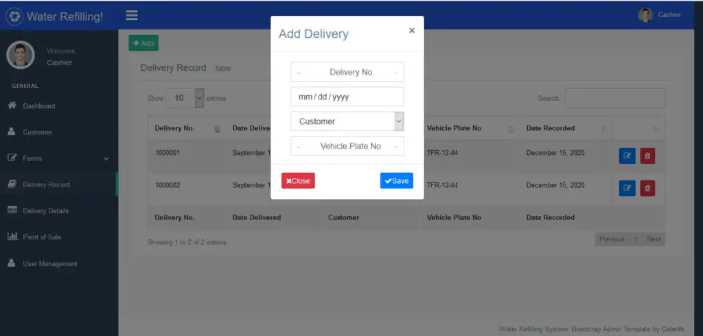 Water Refilling System in PHP and Bootstrap