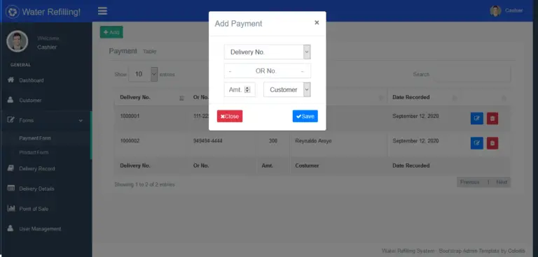 Water Refilling System in PHP and Bootstrap