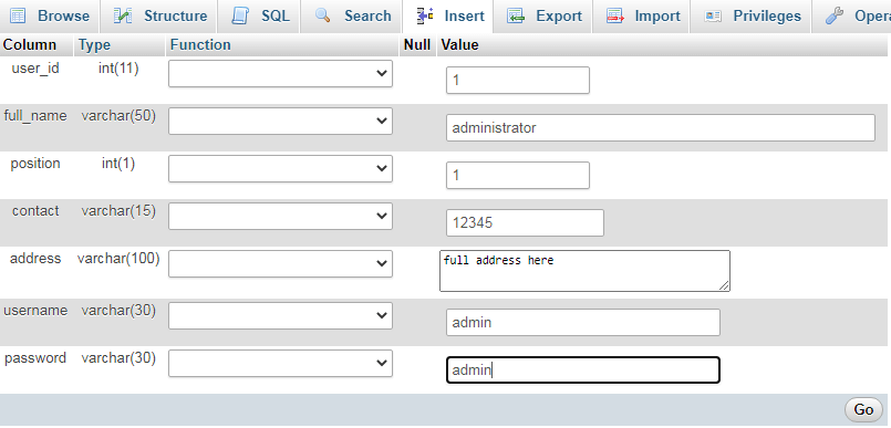 Barangay Management System Development Insert User Record