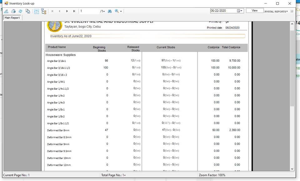 Sales and Inventory System in VB.Net Inventory Report