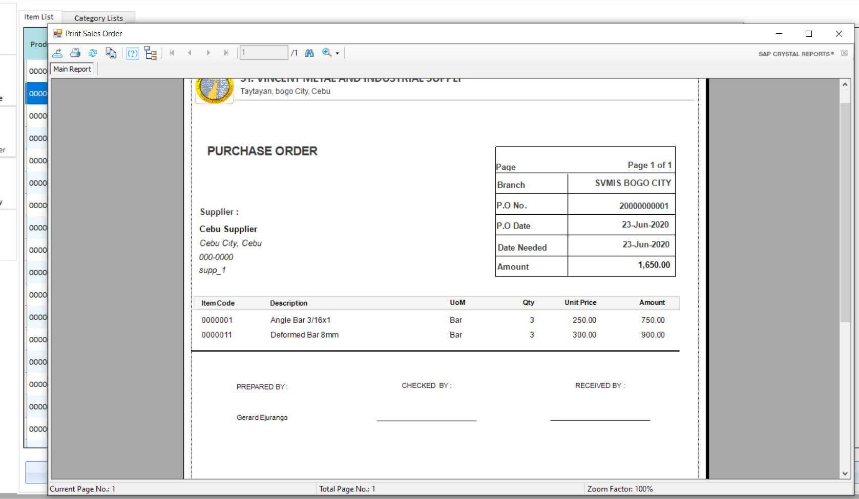 Sales and Inventory System in VB.Net Purchase Order Report