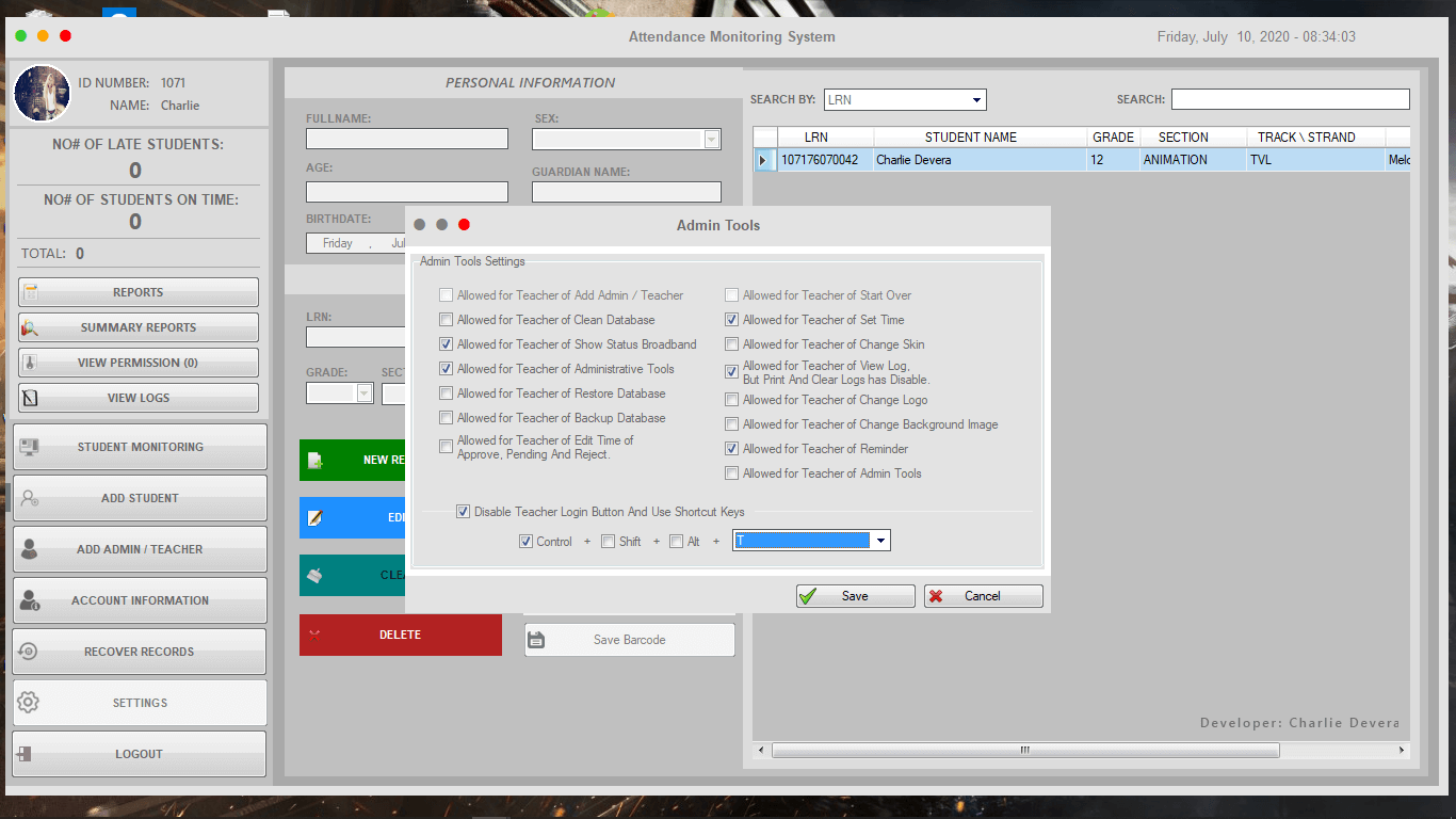 Attendance Monitoring System in VB.Net - Admin Tools