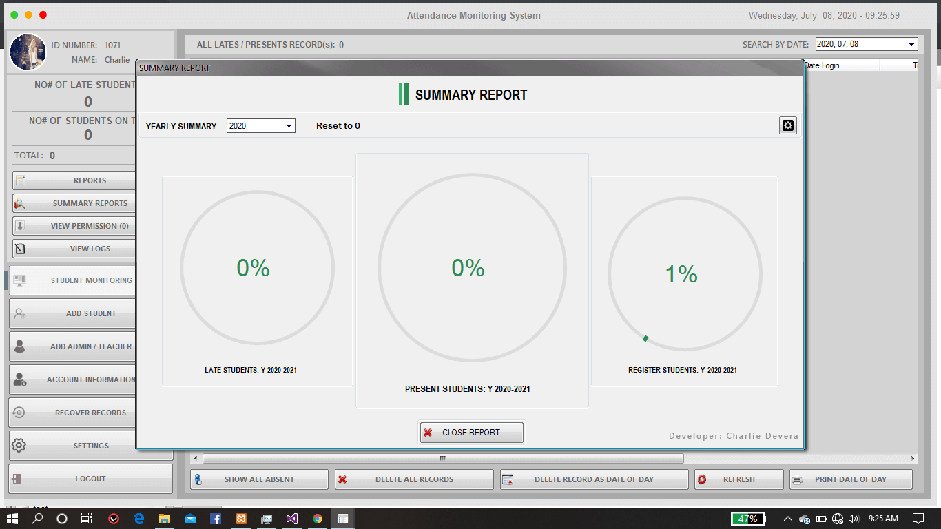 Attendance Monitoring System in VB.Net - Summary Report