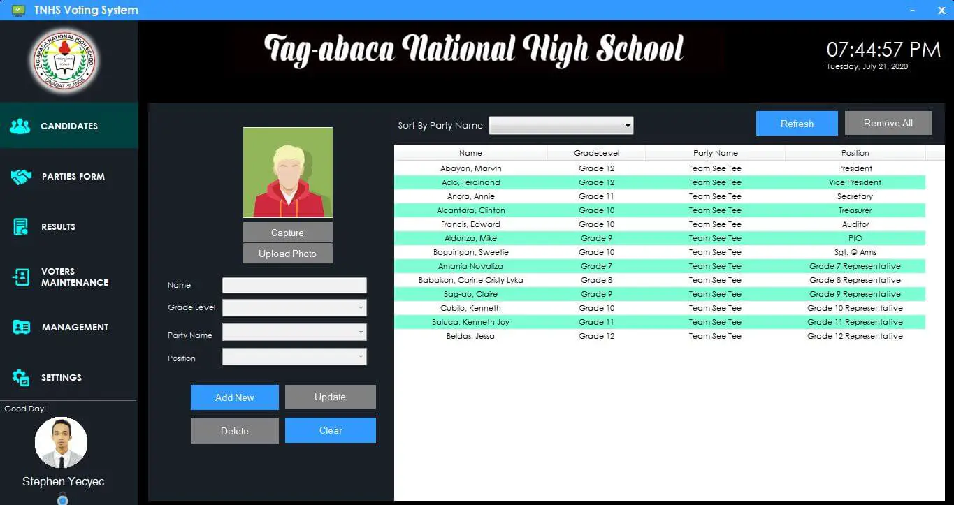 Automated Voting System for High School in C# and MySQL - Candidate Student Module