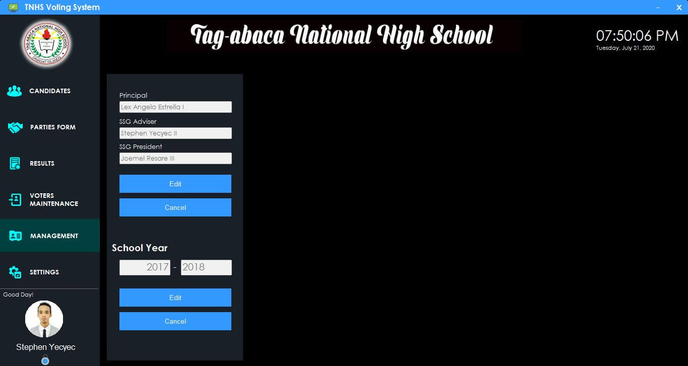 Automated Voting System for High School in C# and MySQL - Management Module