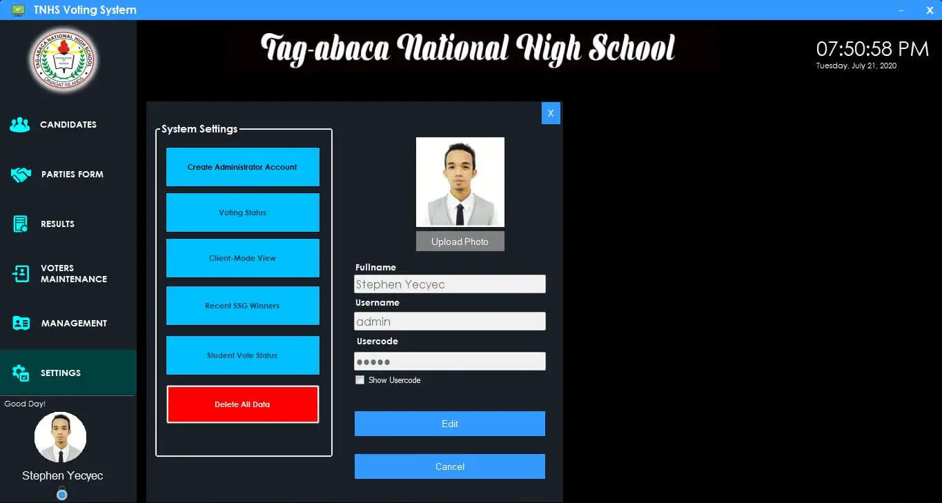 Automated Voting System for High School in C# and MySQL - System Settings