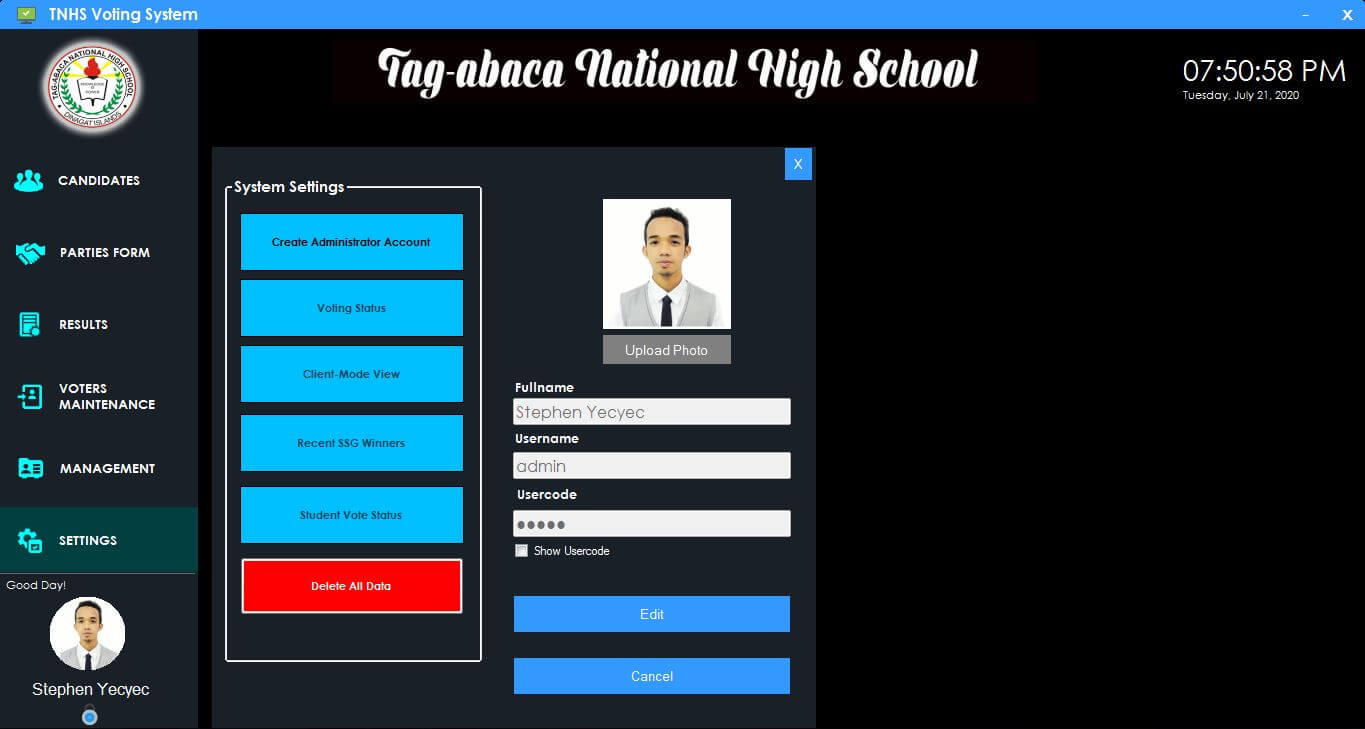 Automated Voting System for High School in C# and MySQL - System Settings