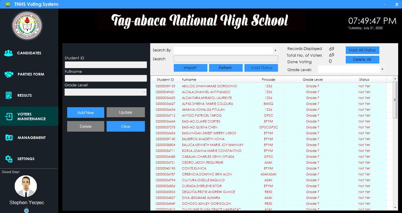 Automated Voting System for High School in C# and MySQL - Voters Maintenance Module 2