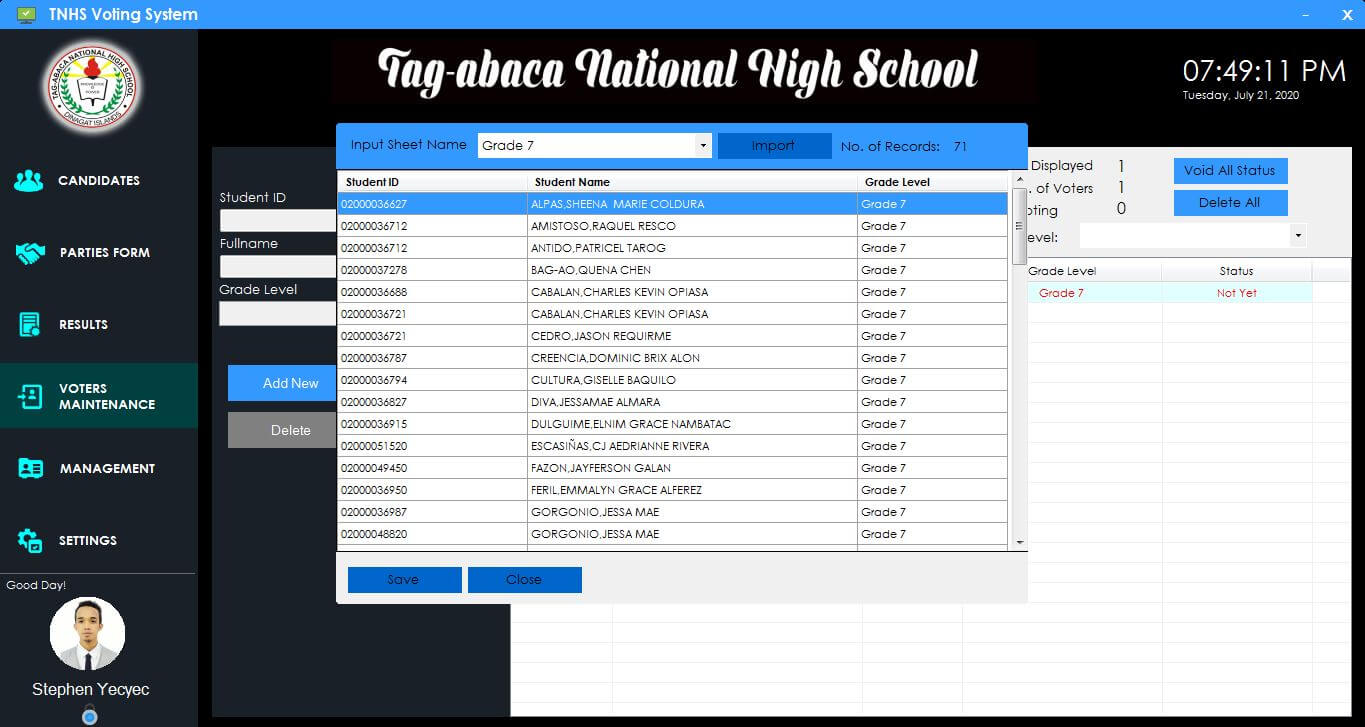 Automated Voting System for High School in C# and MySQL - Voters Maintenance Module